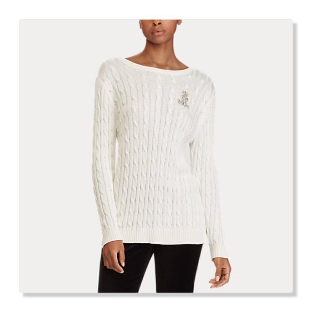 ✨ RALPH LAUREN ✨ Crest Cable-Knit Sweater - [Ivory, XXS]